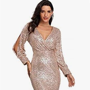 Gold Sequin Formal Fitted Dress
